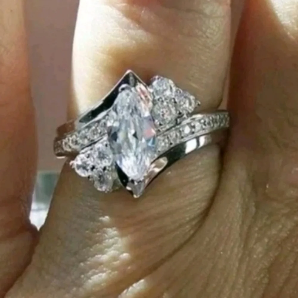 3ct Marquise Cut Lab Created Diamond 14k White Gold Plated Ring